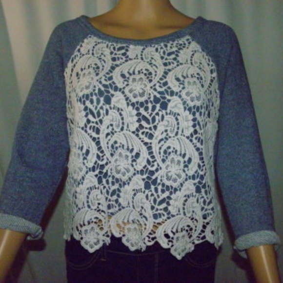 Ambiance Tops - Cute heathered blue cropped Tee Shirt Top